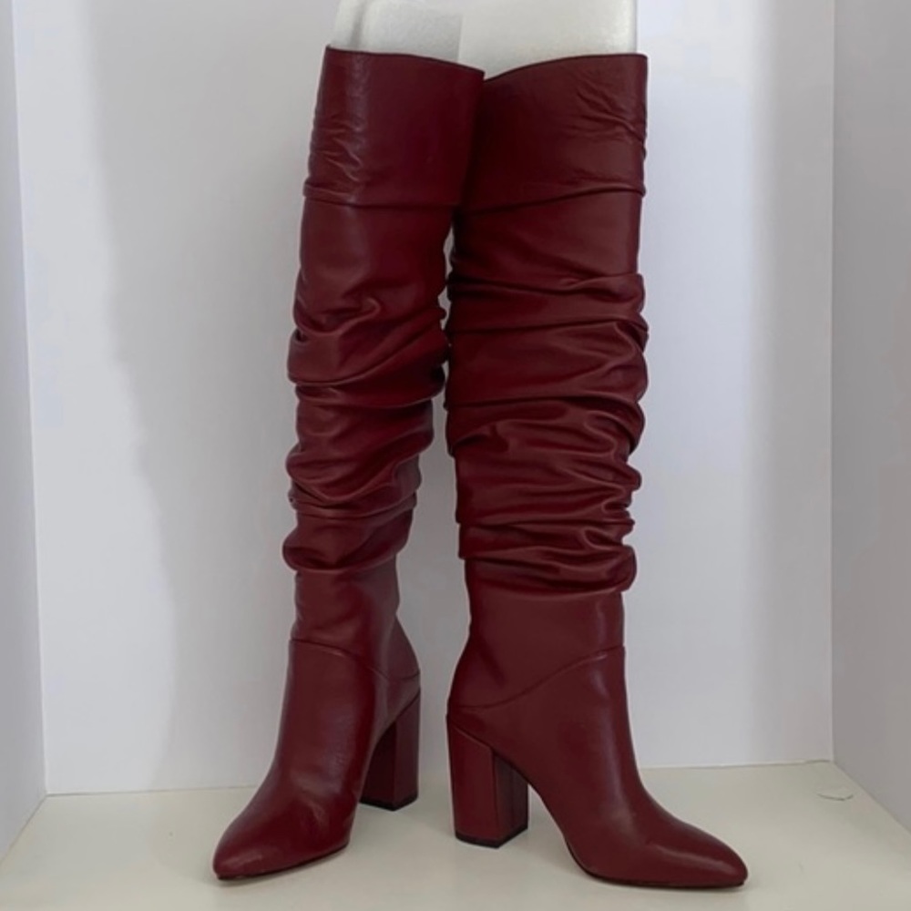 COPY - INC Tabithaa Red leather ruched over the knee boot